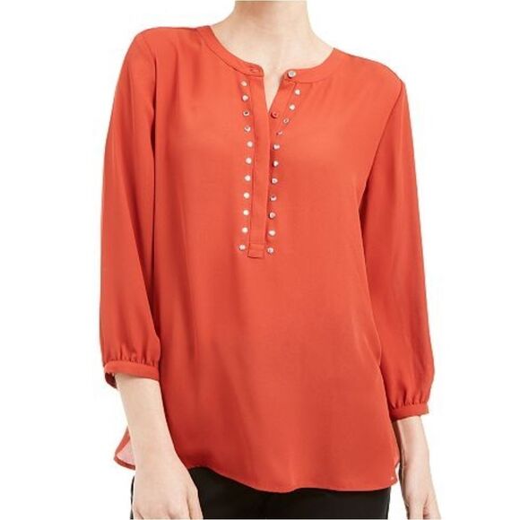 JM Collection Rivet Pleated-Back Blouse - Picture 1 of 12